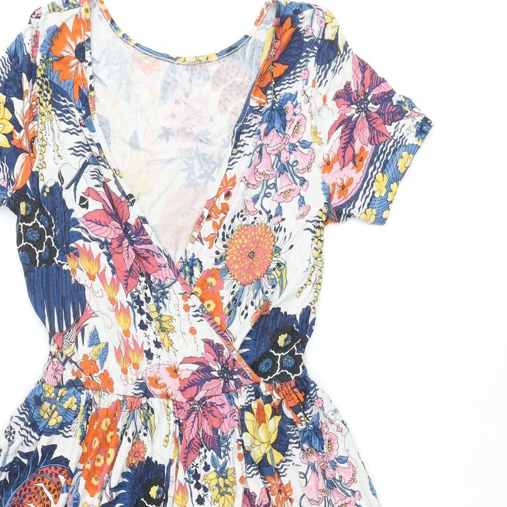 ASOS Womens Multicoloured Floral Viscose Fit & Flare Size 12 V-Neck Pullover