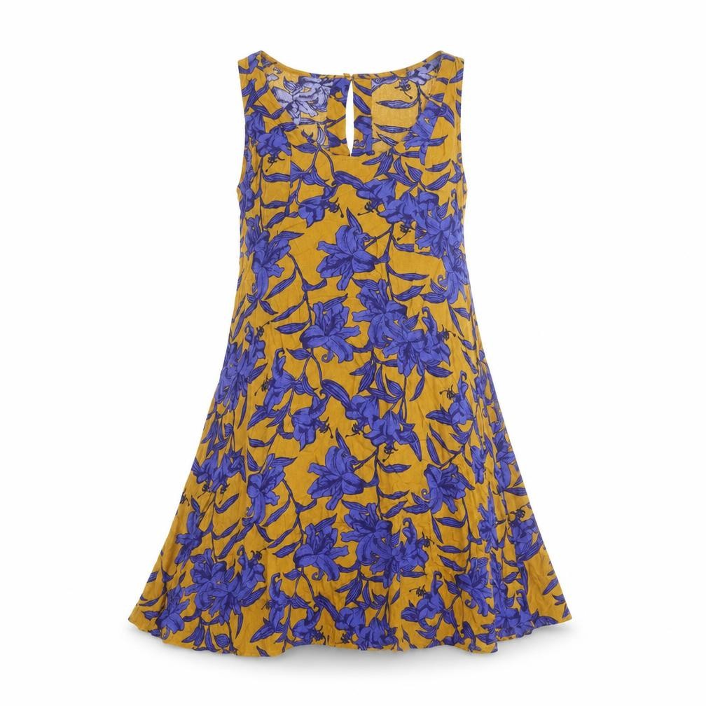Front view of H&M women’s multicoloured floral viscose a-line, size UK 4, scoop neck button