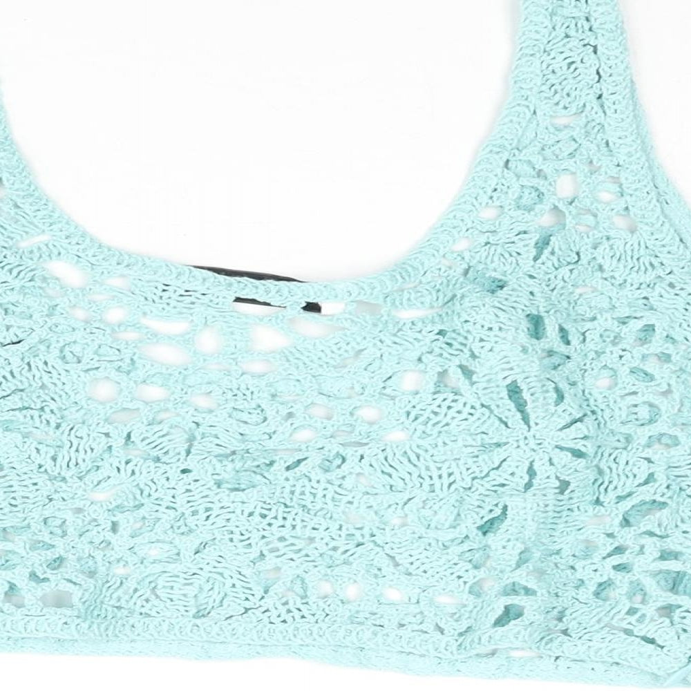 Zara Womens Blue Scoop Neck Polyester Vest Jumper Size S - Cropped