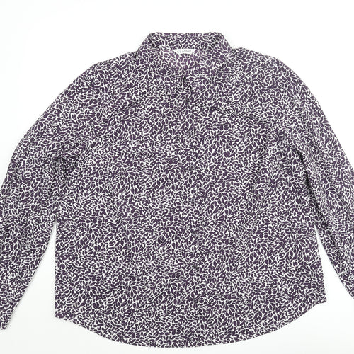 Marks and Spencer Womens Purple Geometric Polyester Basic Button-Up Size 16 Collared