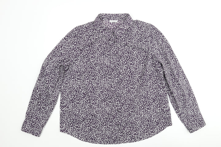 Marks and Spencer Womens Purple Geometric Polyester Basic Button-Up Size 16 Collared