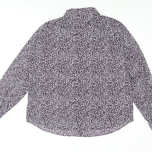 Marks and Spencer Womens Purple Geometric Polyester Basic Button-Up Size 16 Collared