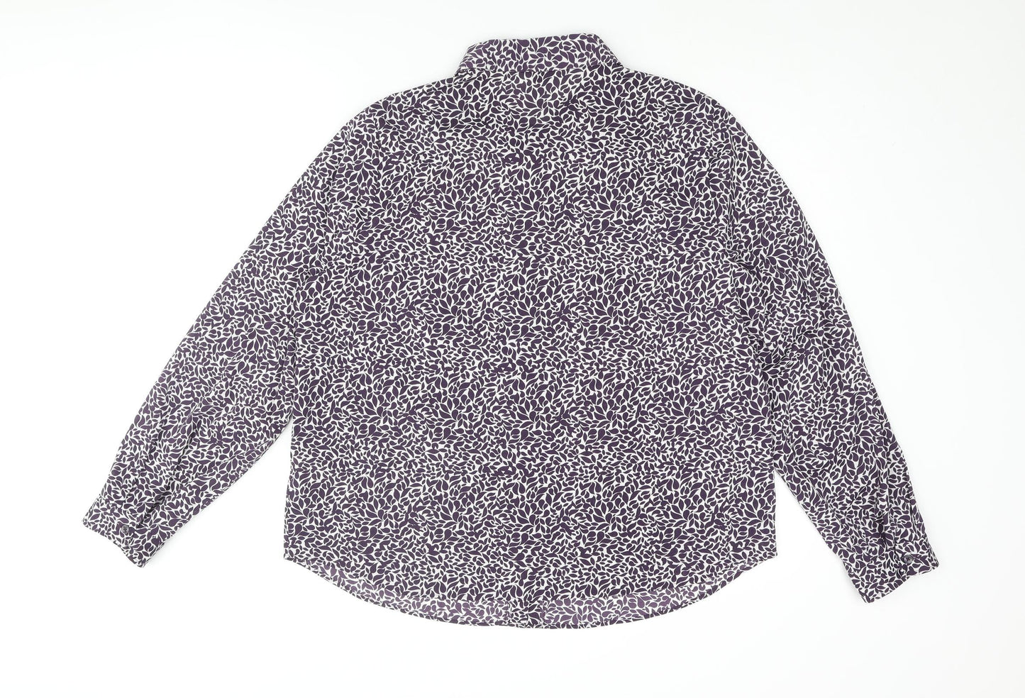 Marks and Spencer Womens Purple Geometric Polyester Basic Button-Up Size 16 Collared