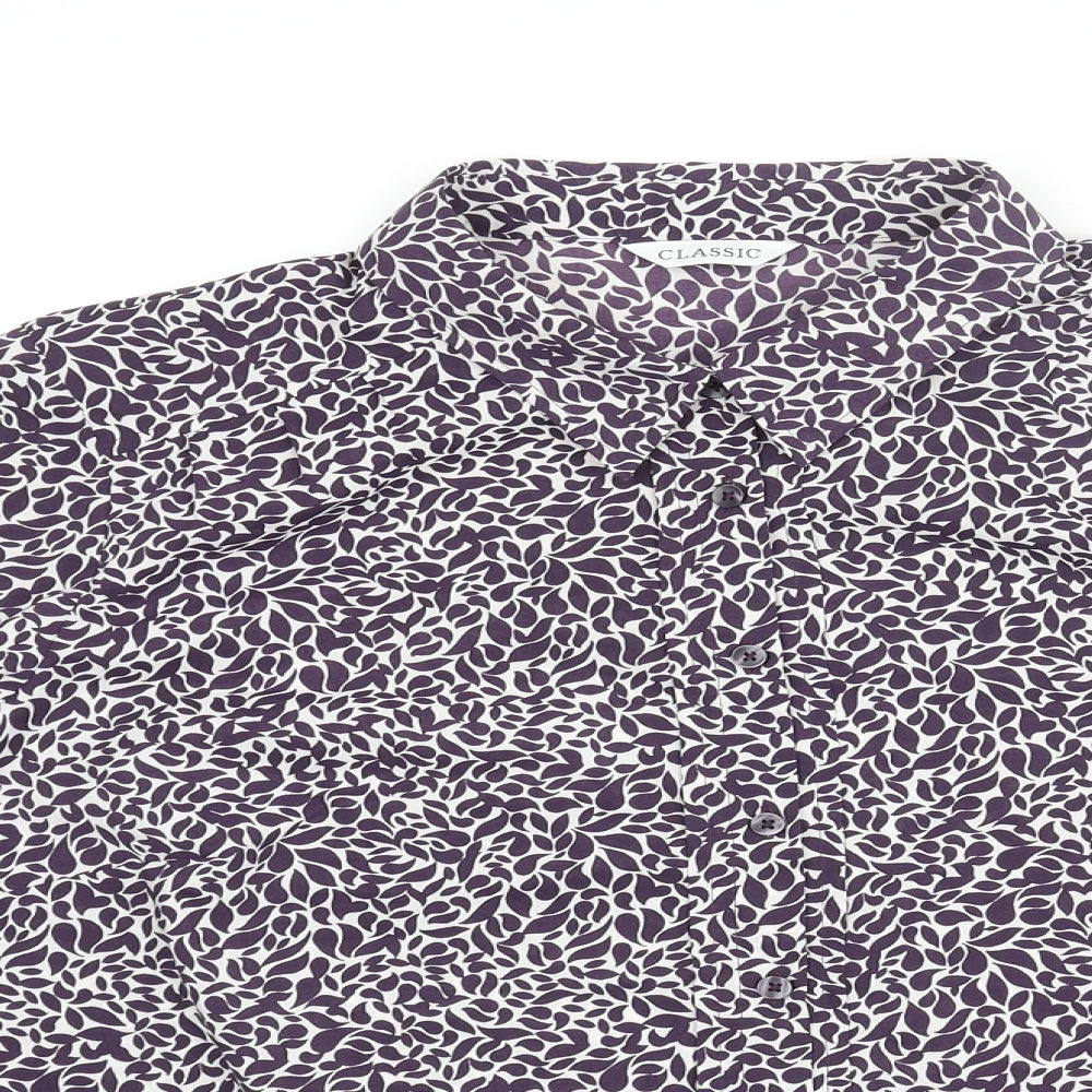 Marks and Spencer Womens Purple Geometric Polyester Basic Button-Up Size 16 Collared