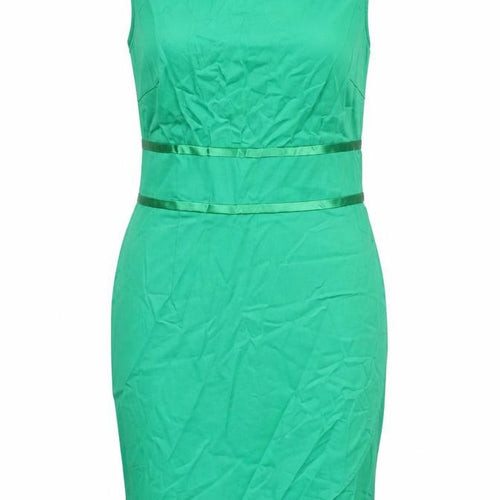 Definitions Womens Green Cotton Pencil Dress Size 10 Off the Shoulder Zip - Belt Detail
