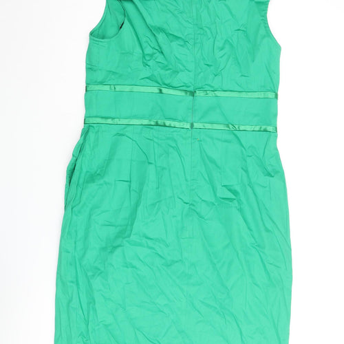 Definitions Womens Green Cotton Pencil Dress Size 10 Off the Shoulder Zip - Belt Detail