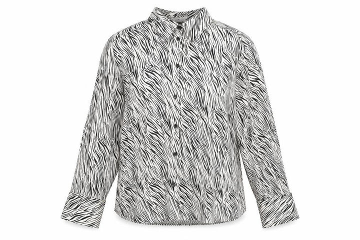 Mango Womens Beige Animal Print Viscose Basic Blouse Size XL Collared - Zebra Print