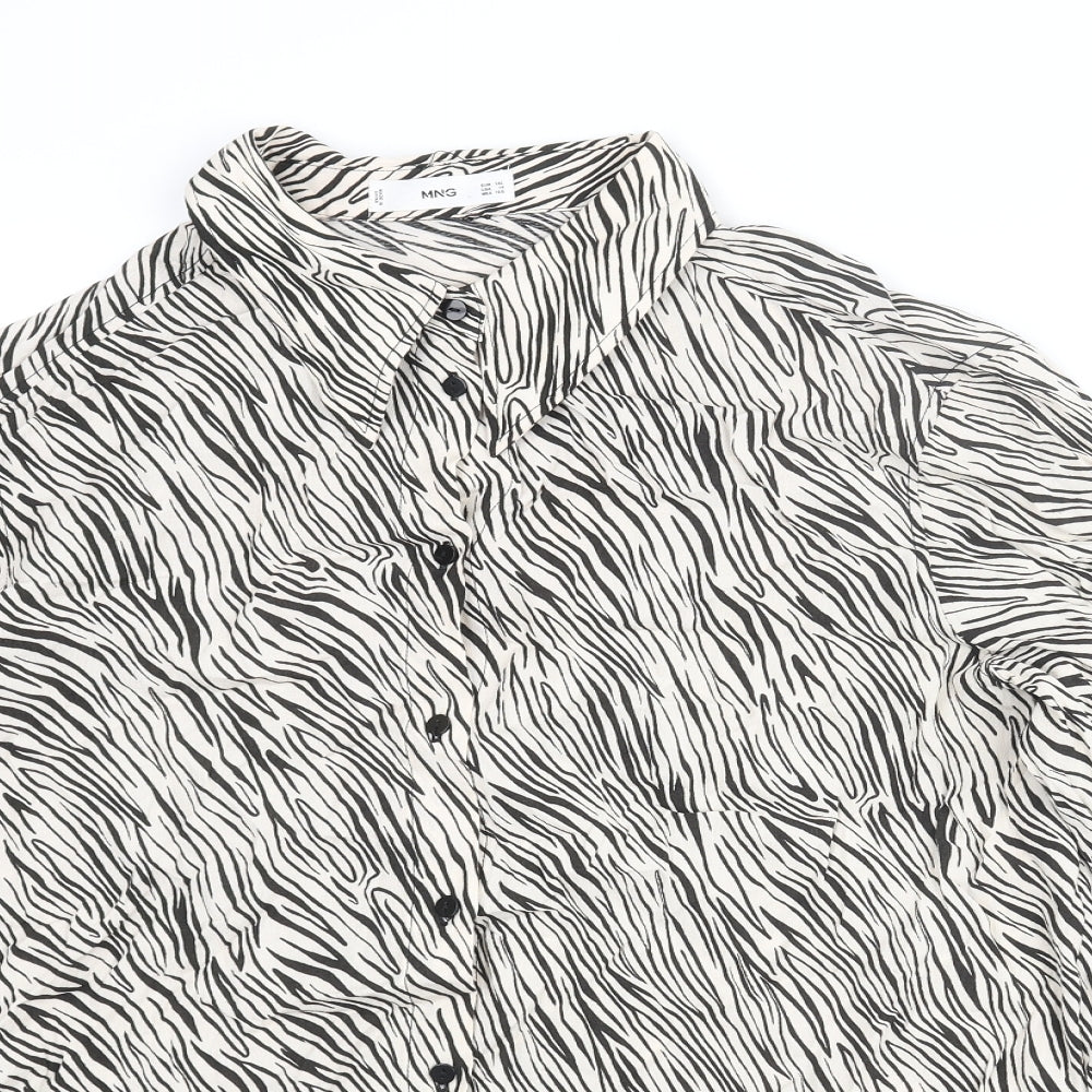 Mango Womens Beige Animal Print Viscose Basic Blouse Size XL Collared - Zebra Print