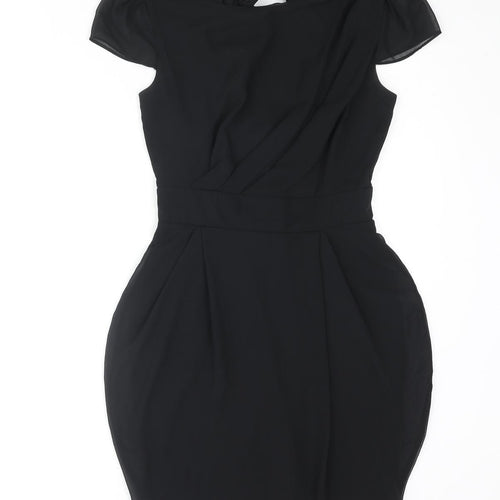 River Island Womens Black Polyester Mini Size 8 Boat Neck Zip - Pleated Bow