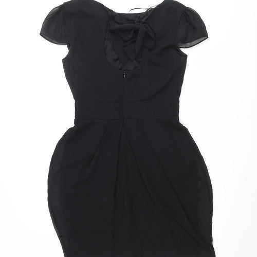 River Island Womens Black Polyester Mini Size 8 Boat Neck Zip - Pleated Bow