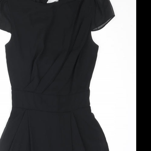River Island Womens Black Polyester Mini Size 8 Boat Neck Zip - Pleated Bow