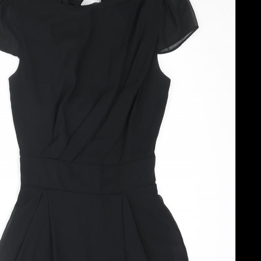 River Island Womens Black Polyester Mini Size 8 Boat Neck Zip - Pleated Bow