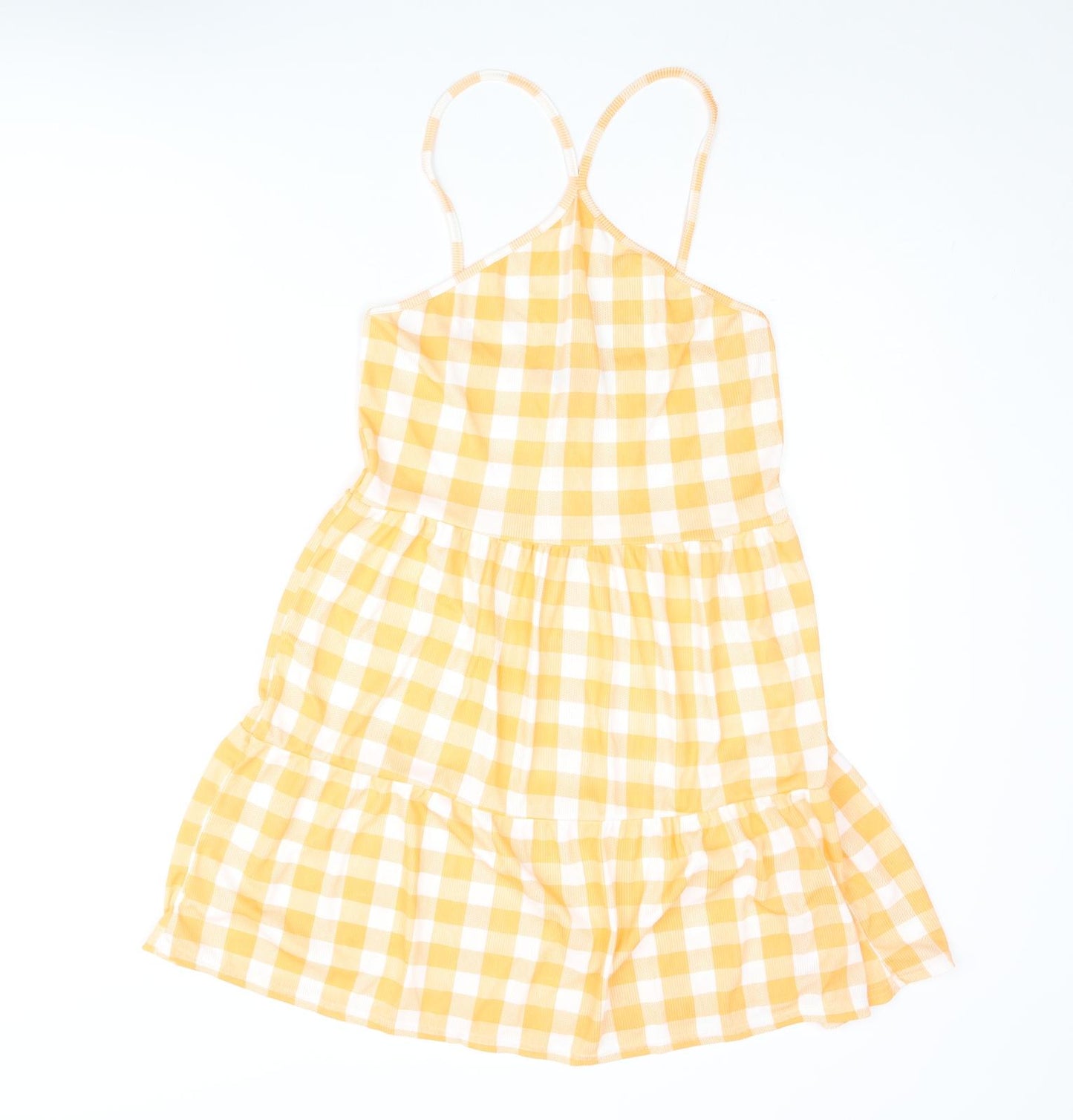Boohoo Womens Orange Gingham Polyester Shift Size 10 Halter Pullover - Smocked