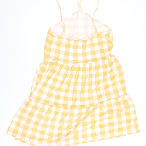 Boohoo Womens Orange Gingham Polyester Shift Size 10 Halter Pullover - Smocked