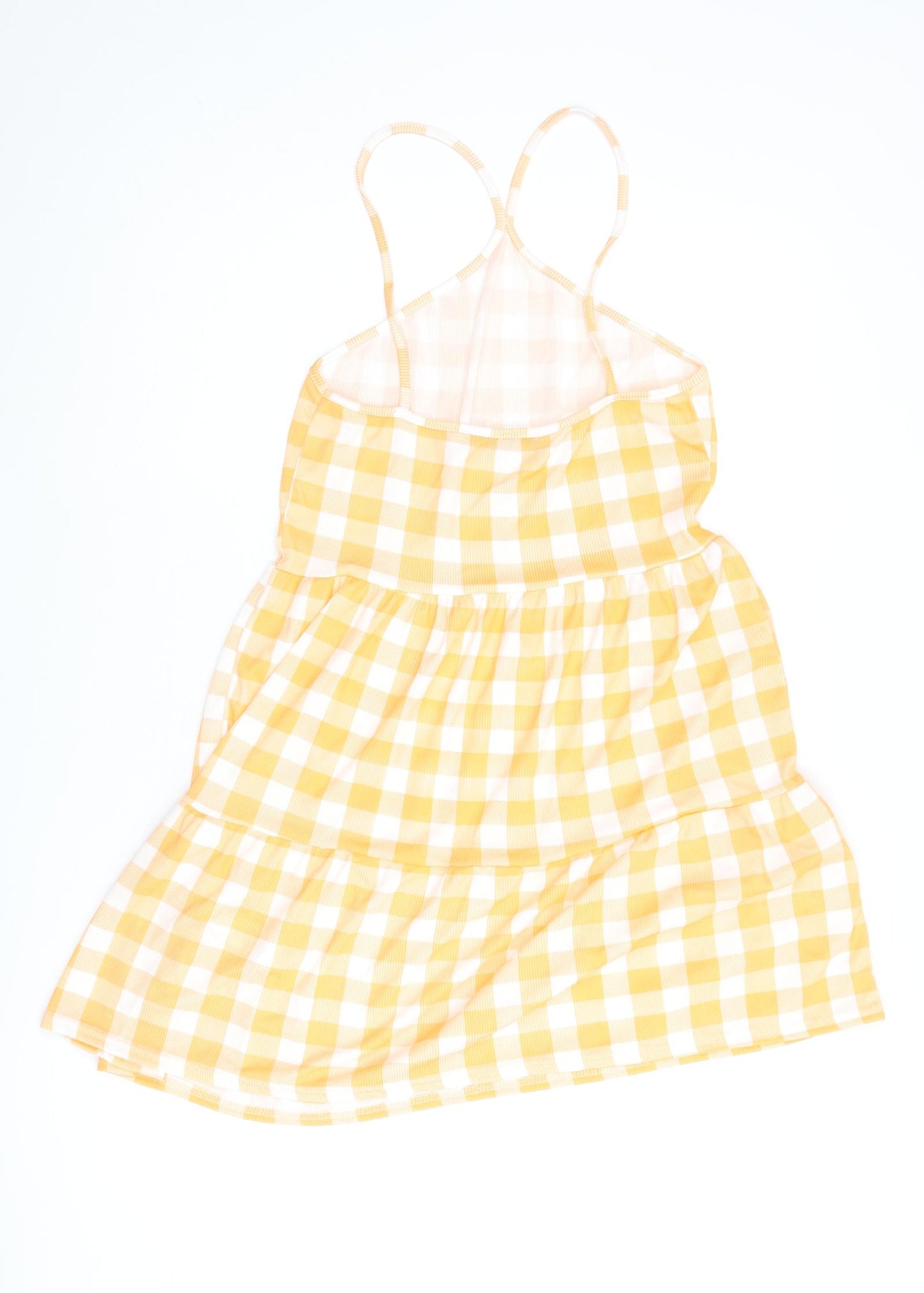 Boohoo Womens Orange Gingham Polyester Shift Size 10 Halter Pullover - Smocked
