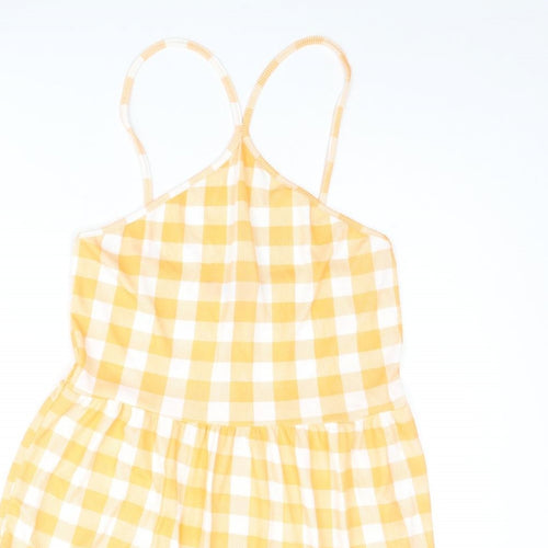 Boohoo Womens Orange Gingham Polyester Shift Size 10 Halter Pullover - Smocked