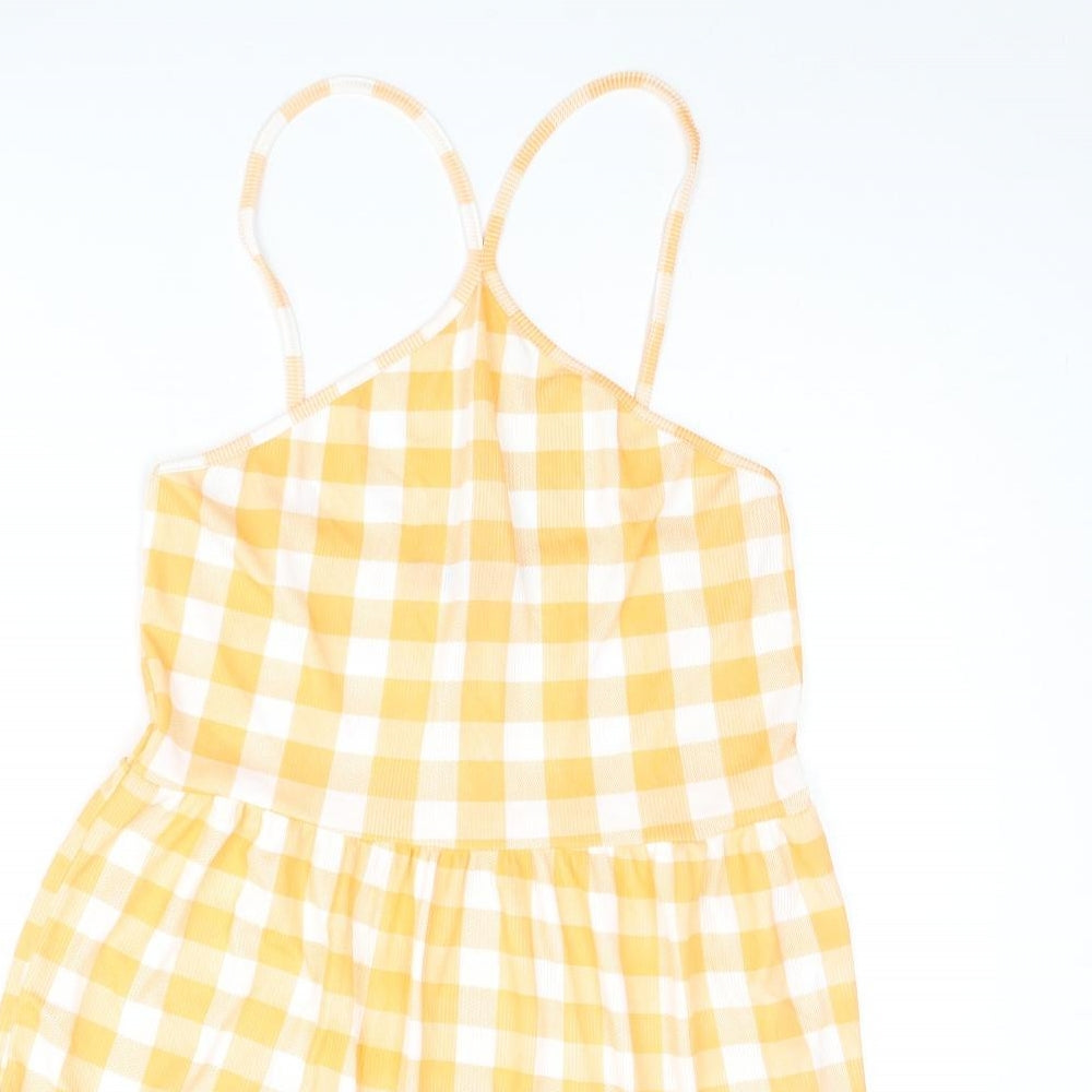 Boohoo Womens Orange Gingham Polyester Shift Size 10 Halter Pullover - Smocked