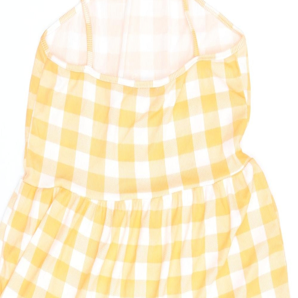 Boohoo Womens Orange Gingham Polyester Shift Size 10 Halter Pullover - Smocked