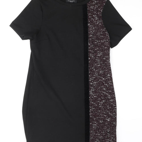 New Look Womens Black Polyester Shift Size 8 Round Neck Pullover - Velvet Stripe Textured