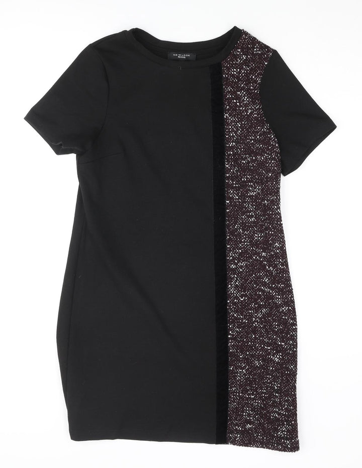 New Look Womens Black Polyester Shift Size 8 Round Neck Pullover - Velvet Stripe Textured