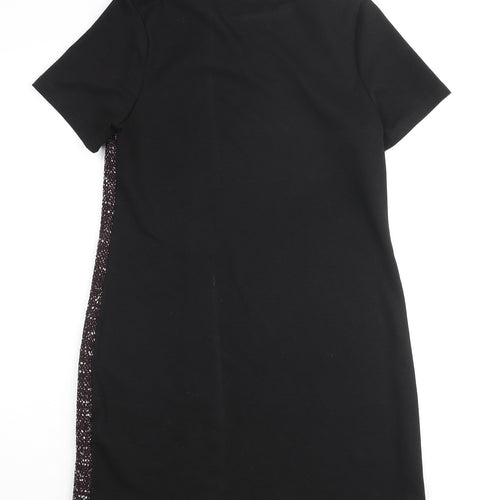 New Look Womens Black Polyester Shift Size 8 Round Neck Pullover - Velvet Stripe Textured