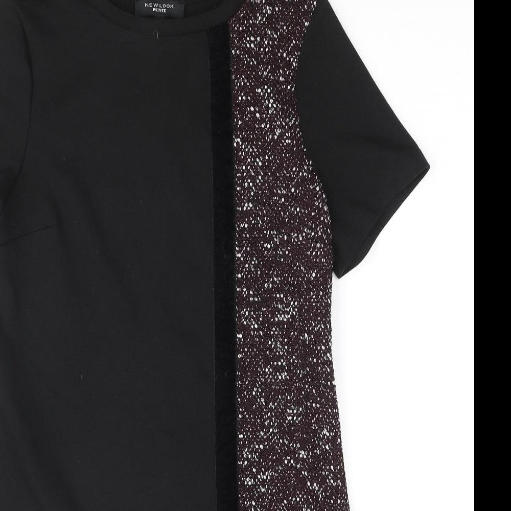 New Look Womens Black Polyester Shift Size 8 Round Neck Pullover - Velvet Stripe Textured