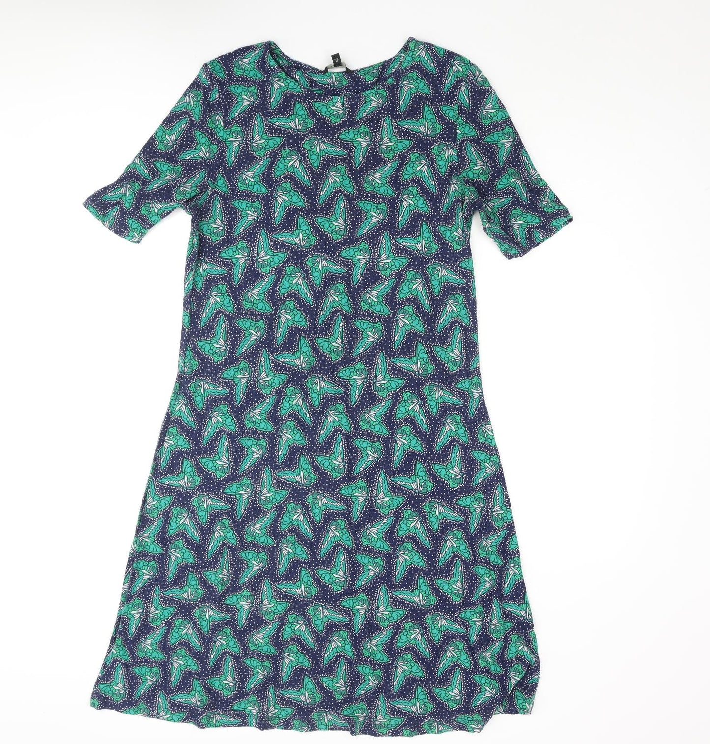 NEXT Womens Multicoloured Geometric Viscose Shift Size 12 Round Neck Pullover - Butterfly Print