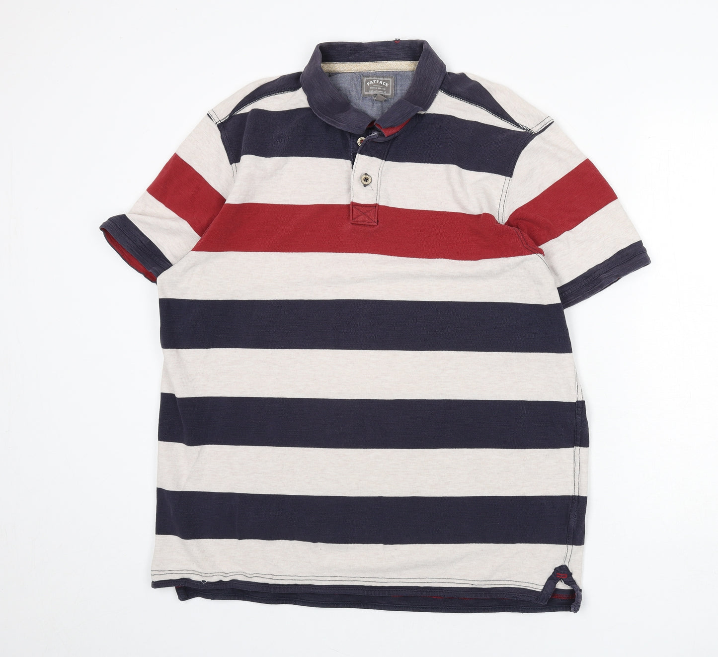 Fat Face Mens Multicoloured Striped 100% Cotton Polo Size XL Collared Button