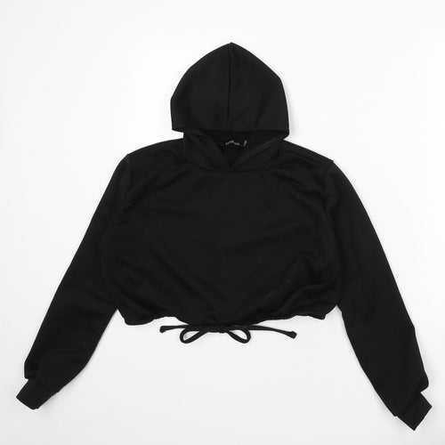 Boohoo Womens Black Polyester Pullover Hoodie Size 10 Pullover - Cropped