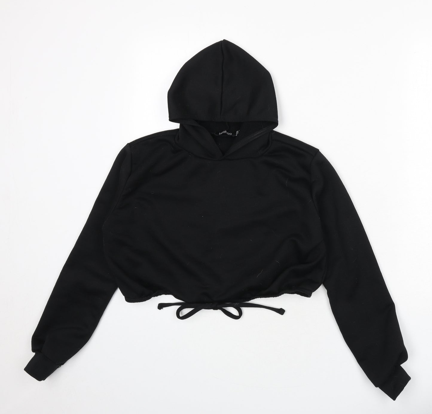 Boohoo Womens Black Polyester Pullover Hoodie Size 10 Pullover - Cropped
