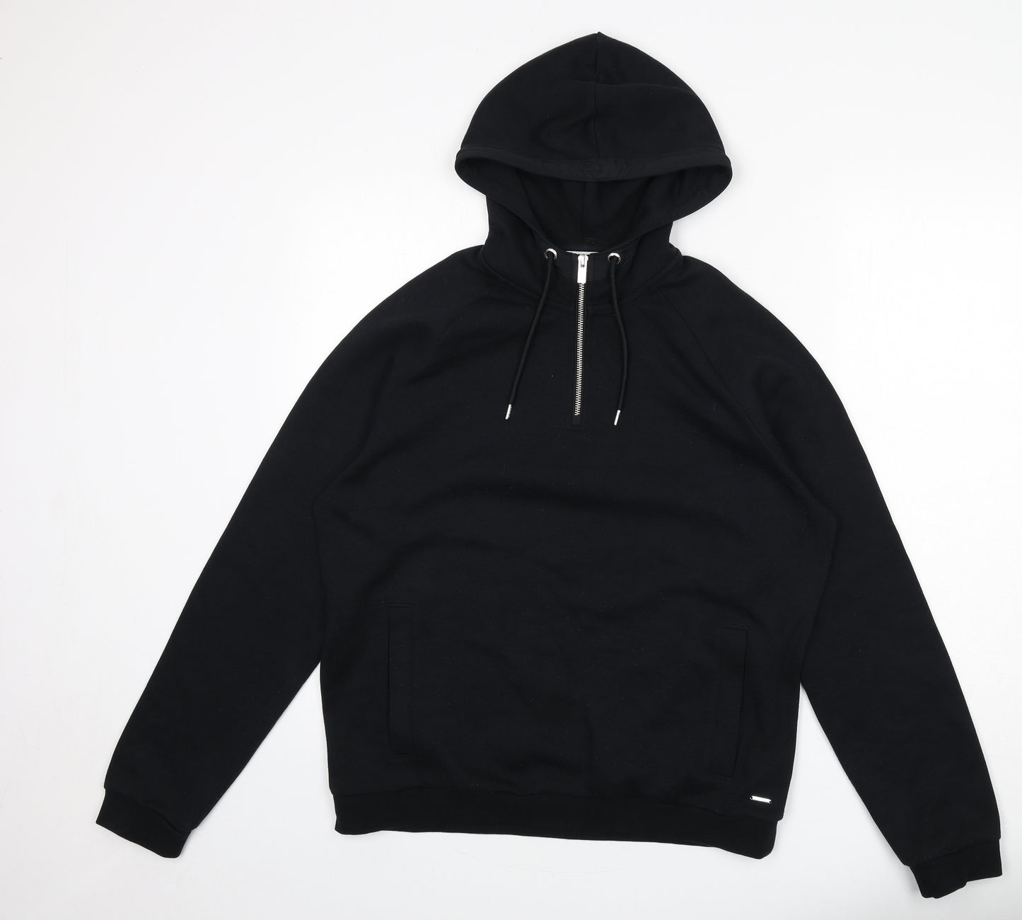 Autograph Mens Black Cotton Henley Hoodie Size M