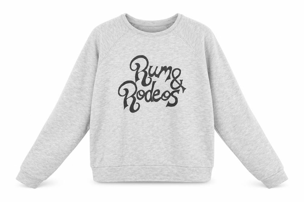 Front view of MINKPINK women’s grey cotton pullover sweatshirt, size S, pullover - rum & rodeos