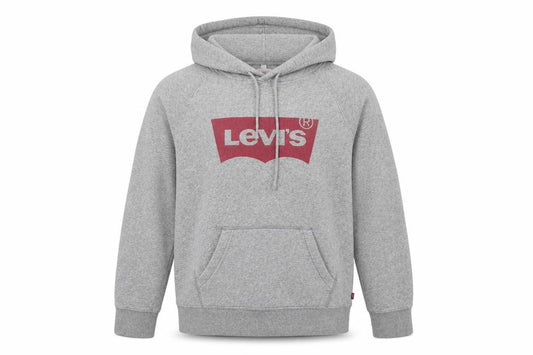 Front view of Levi's men’s grey cotton pullover hoodie, size XS