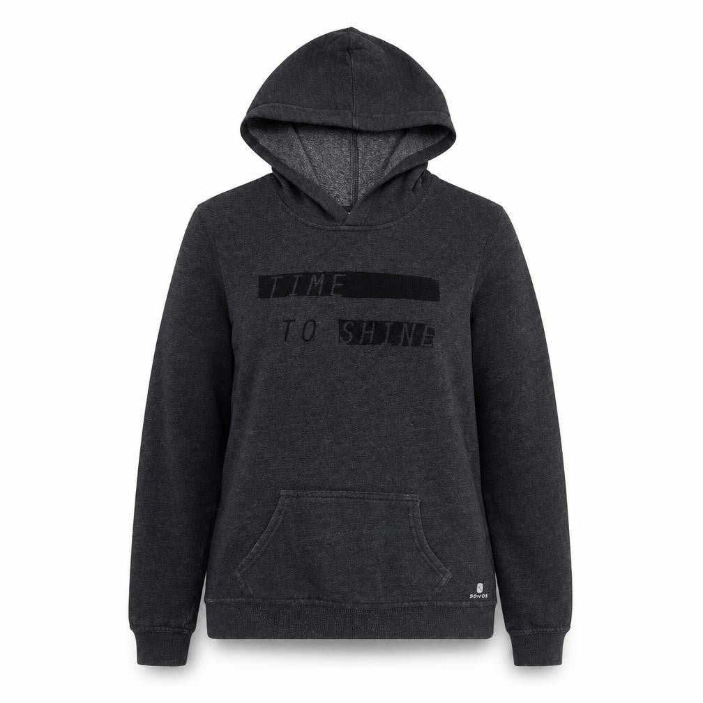 Front view of Decathlon women’s grey cotton pullover hoodie, size XS, pullover - time to shine