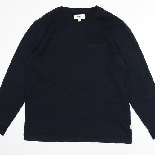 Marks and Spencer Mens Blue Cotton T-Shirt Size L Round Neck