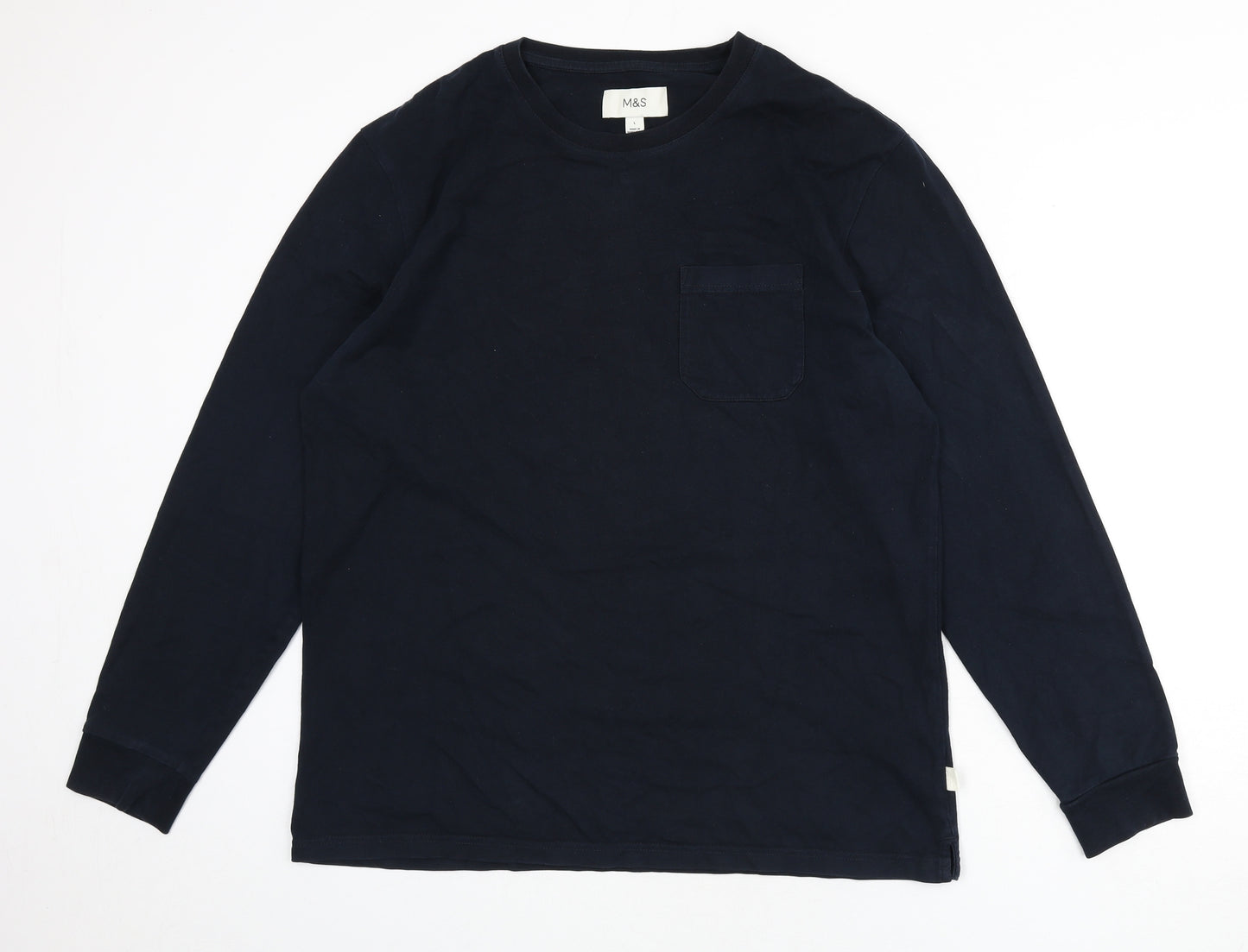 Marks and Spencer Mens Blue Cotton T-Shirt Size L Round Neck