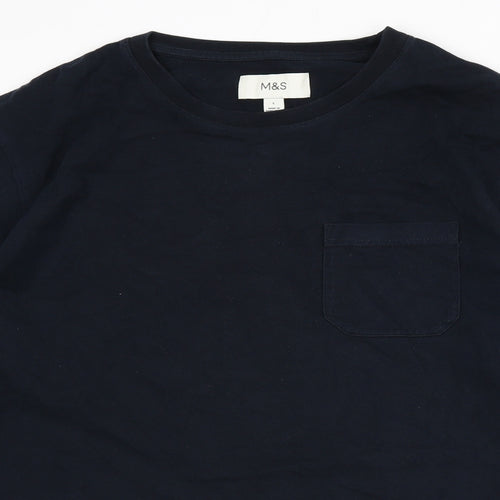 Marks and Spencer Mens Blue Cotton T-Shirt Size L Round Neck