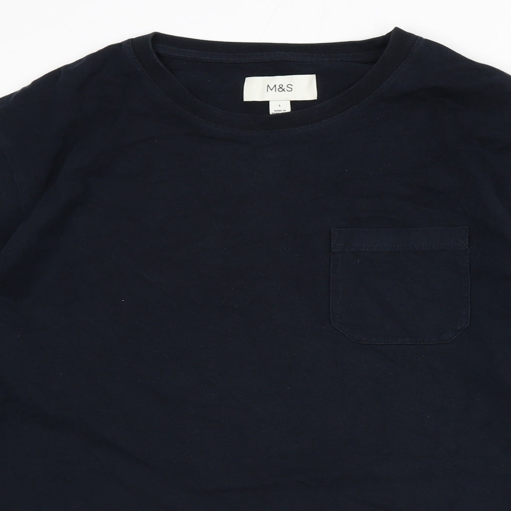 Marks and Spencer Mens Blue Cotton T-Shirt Size L Round Neck