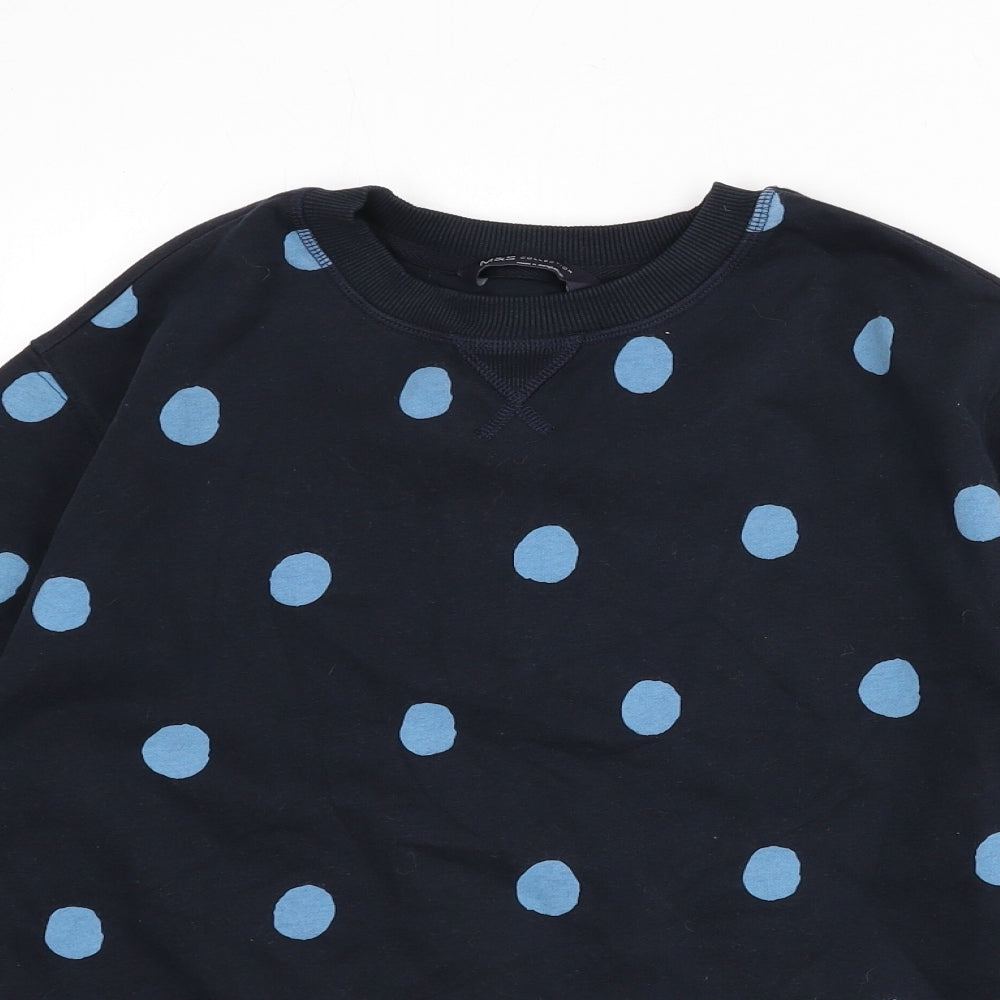 Marks and Spencer Womens Blue Polka Dot Cotton Pullover Sweatshirt Size 10 Pullover