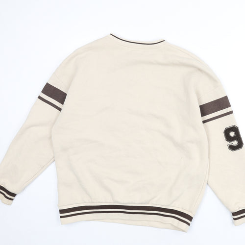 Pull&Bear Womens Beige Cotton Pullover Sweatshirt Size S Pullover - Athletic Championship