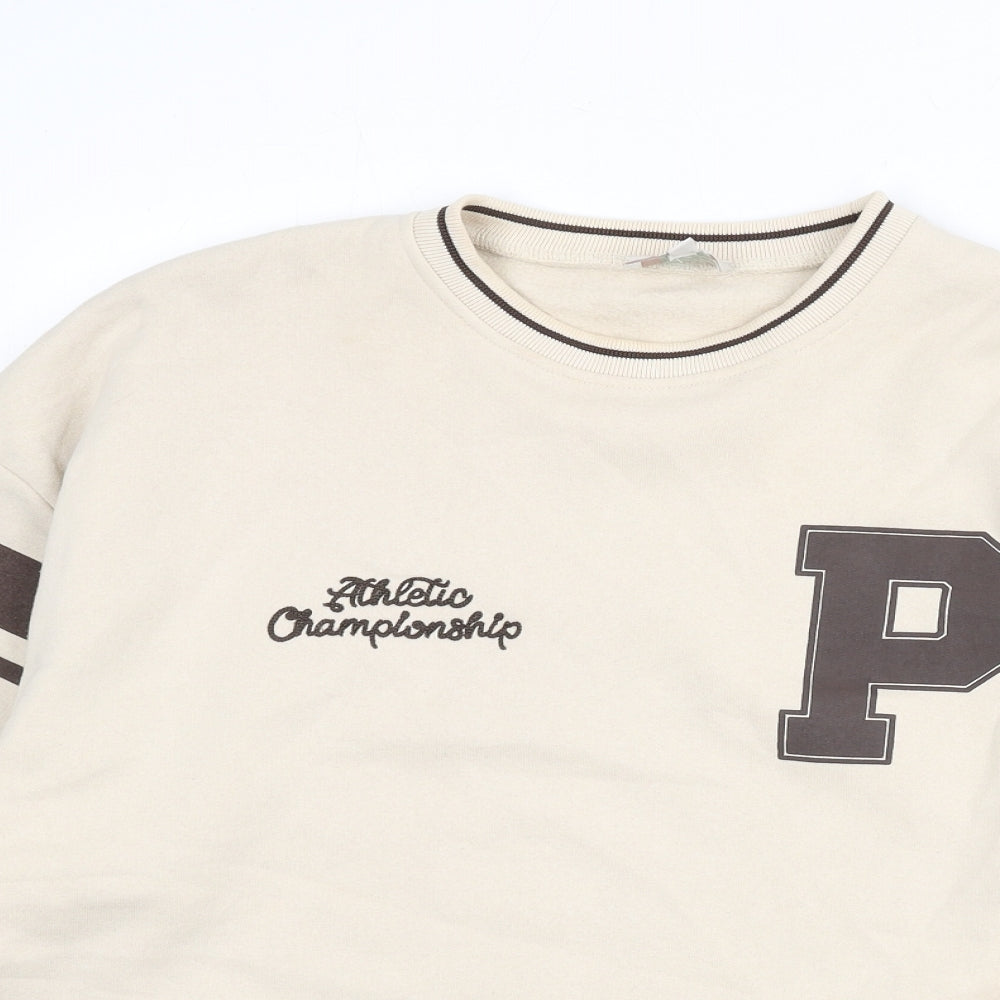 Pull&Bear Womens Beige Cotton Pullover Sweatshirt Size S Pullover - Athletic Championship