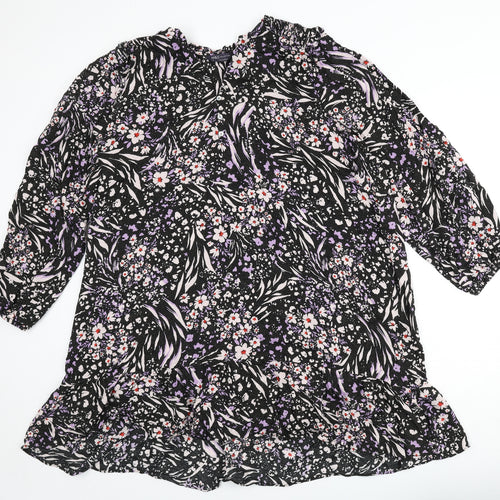 Marks and Spencer Womens Black Viscose A-Line Size 22 V-Neck Button - Flowers, Glitter