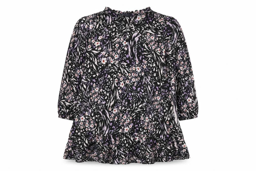 Marks and Spencer Womens Black Viscose A-Line Size 22 V-Neck Button - Flowers, Glitter
