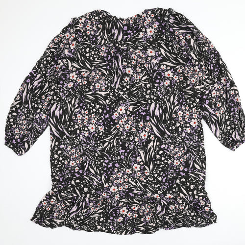 Marks and Spencer Womens Black Viscose A-Line Size 22 V-Neck Button - Flowers, Glitter