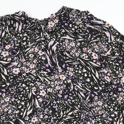 Marks and Spencer Womens Black Viscose A-Line Size 22 V-Neck Button - Flowers, Glitter