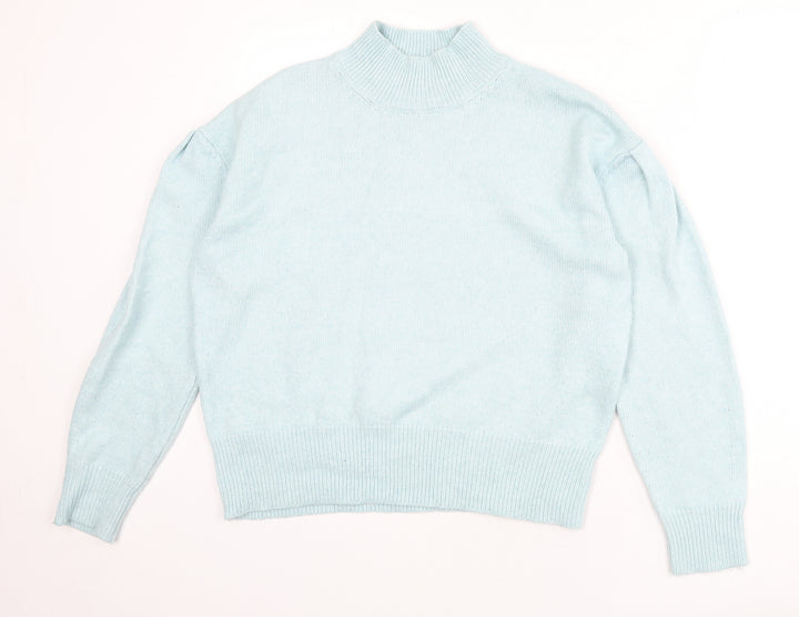 Marks and Spencer Womens Blue Mock Neck Polyester Pullover Jumper Size M