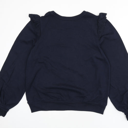 Per Una Womens Blue 100% Cotton Pullover Sweatshirt Size 14 Pullover - Ruffle Detail