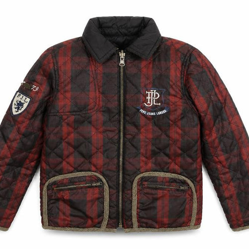 Pepe Jeans Boys Red Plaid Quilted Coat Size 6 Years Zip