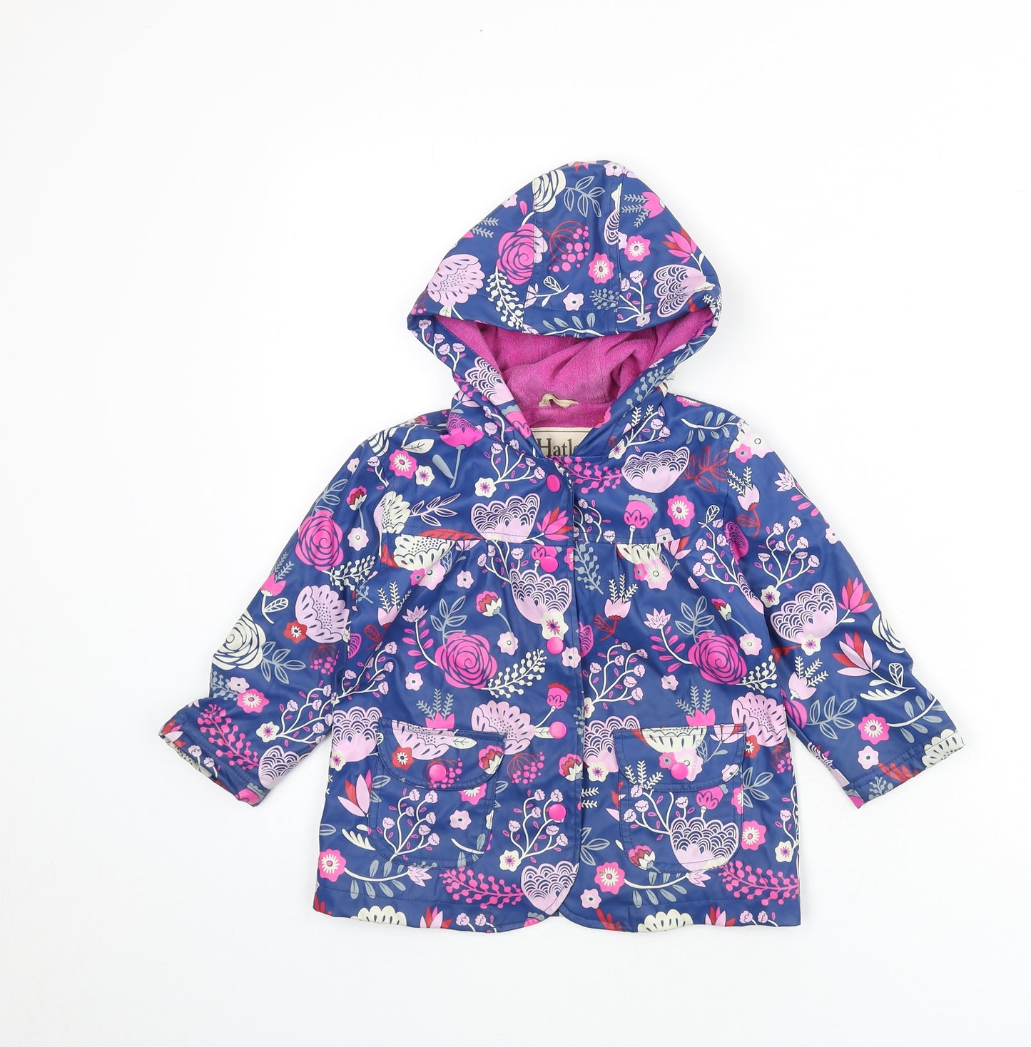 Hatley Girls Blue Floral Rain Coat Coat Size 2 Years Snap