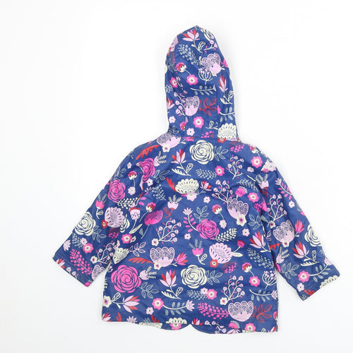 Hatley Girls Blue Floral Rain Coat Coat Size 2 Years Snap